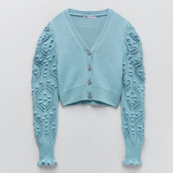 ZARA Jewel Button Cardigan Blue - Picture 2 of 5